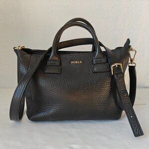 FURLA Black Pebbled Leather Capriccio Tote Crossbody With Dust Bag